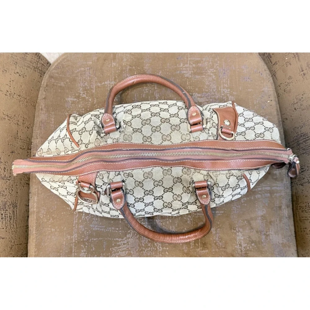 Gucci GG Monogram Canvas Sukey Boston Bag Beige Brown Leather 223974 48754